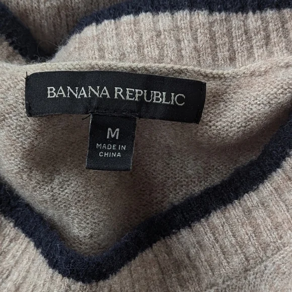 Banana Republic Merino Aire Wool Blend Stripe Knit Crewneck Sweater M Gray - Picture 4 of 7